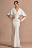 Chocolate Mermaid Satin Long Mother of the Bride Dress with Cape