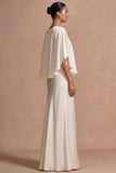 Chocolate Mermaid Satin Long Mother of the Bride Dress with Cape