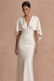 Chocolate Mermaid Satin Long Mother of the Bride Dress with Cape