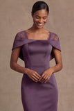 Satin Purple Sheath Off the Shoulder Long Formal Dress