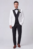 3 Piece Peak Lapel Black One Button Men's Prom Suits