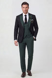 Peaked Lapel  Dark Green One Button 3-Piece Men's Formal Suits with Pockets