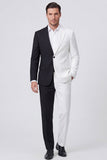 Single Black and White Notched Lapel Breasted Men's Formal Suits