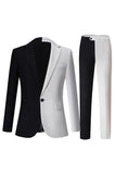 Single Black and White Notched Lapel Breasted Men's Formal Suits