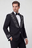 Sparkly 2-piece One Button Black Shawl Lapel Men's Wedding Suits