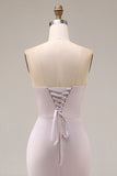 Mermaid Ruched Sweetheart Light Purple Long Prom Dress with Slit