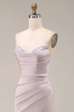 Mermaid Ruched Sweetheart Light Purple Long Prom Dress with Slit