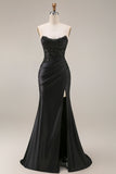 Black Lace Sweetheart Mermaid Long Prom Dress with Slit