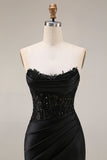 Black Lace Sweetheart Mermaid Long Prom Dress with Slit