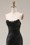 Black Lace Sweetheart Mermaid Long Prom Dress with Slit