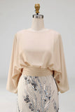 Sparkly Champagne Sequined Satin Bateau Neck Mother of the Bride Dress