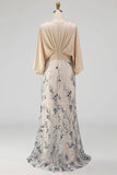 Sparkly Champagne Sequined Satin Bateau Neck Mother of the Bride Dress