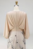 Sparkly Champagne Sequined Satin Bateau Neck Mother of the Bride Dress