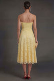 Lace Yellow Floral Sweetheart A Line Midi Wedding Guest Dress