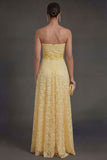 Yellow Sweetheart Ruffled A Line Long Wedding Guest Dress