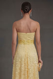 Yellow Sweetheart Ruffled A Line Long Wedding Guest Dress