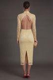 Lace Floral Sheath Yellow Midi Wedding Guest Dress
