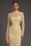 Lace Floral Sheath Yellow Midi Wedding Guest Dress