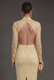 Lace Floral Sheath Yellow Midi Wedding Guest Dress