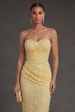Sheath Yellow Floral Sweetheart Midi Wedding Guest Dress