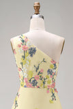 Yellow A Line Floral Midi Wedding Guest Dress