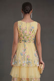 A Line Floral Yellow Tiered Long Wedding Guest Dress