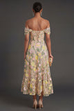 Champagne Floral Corset Long Wedding Guest Dress