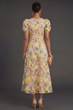 Floral Champagne A Line Long Wedding Guest Dress