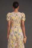 Floral Champagne A Line Long Wedding Guest Dress