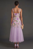 Lilac A Line Floral Thick Straps Long Wedding Guest Dress