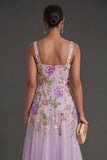 Lilac A Line Floral Thick Straps Long Wedding Guest Dress