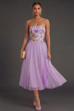 Floral A Line Strapless Midi Wedding Guest Dress
