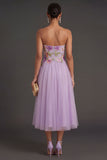 Floral A Line Strapless Midi Wedding Guest Dress