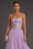 Floral A Line Strapless Midi Wedding Guest Dress