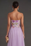 Floral A Line Strapless Midi Wedding Guest Dress
