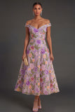 Floral Lilac A Line Long Wedding Guest Dress