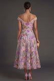 Floral Lilac A Line Long Wedding Guest Dress