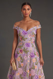 Floral Lilac A Line Long Wedding Guest Dress
