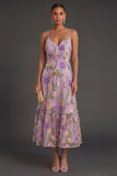 Floral Lilac Spaghetti Straps Long Wedding Guest Dress