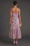 Floral Lilac Spaghetti Straps Long Wedding Guest Dress