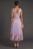 A Line Floral Lilac Long Wedding Guest Dress