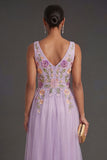 A Line Floral Lilac Long Wedding Guest Dress