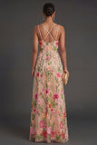 A Line Floral Spaghetti Straps Long Wedding Guest Dress