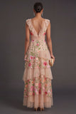 A Line Blush Tiered Floral High Low Wedding Guest Dress