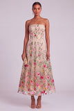 Blush Lilac Floral Strapless Midi Wedding Guest Dress