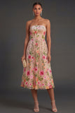 Blush Lilac Floral Strapless Midi Wedding Guest Dress