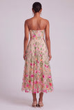 Blush Lilac Floral Strapless Midi Wedding Guest Dress