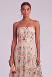 Blush Lilac Floral Strapless Midi Wedding Guest Dress