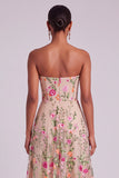 Blush Lilac Floral Strapless Midi Wedding Guest Dress
