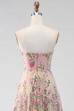 Blush Lilac Floral Strapless Midi Wedding Guest Dress